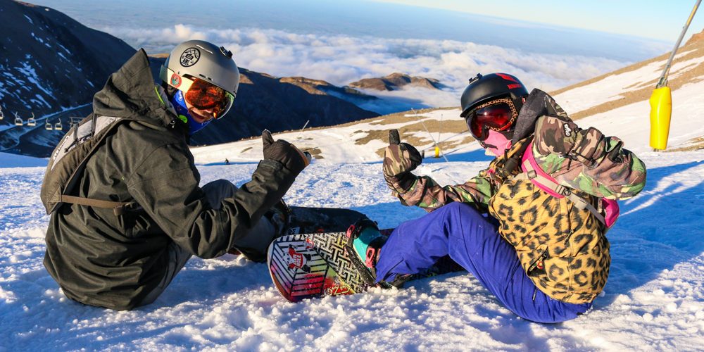 Joe McGuire and Lisa Farrell enjoy the view at Mt Hutt ski area