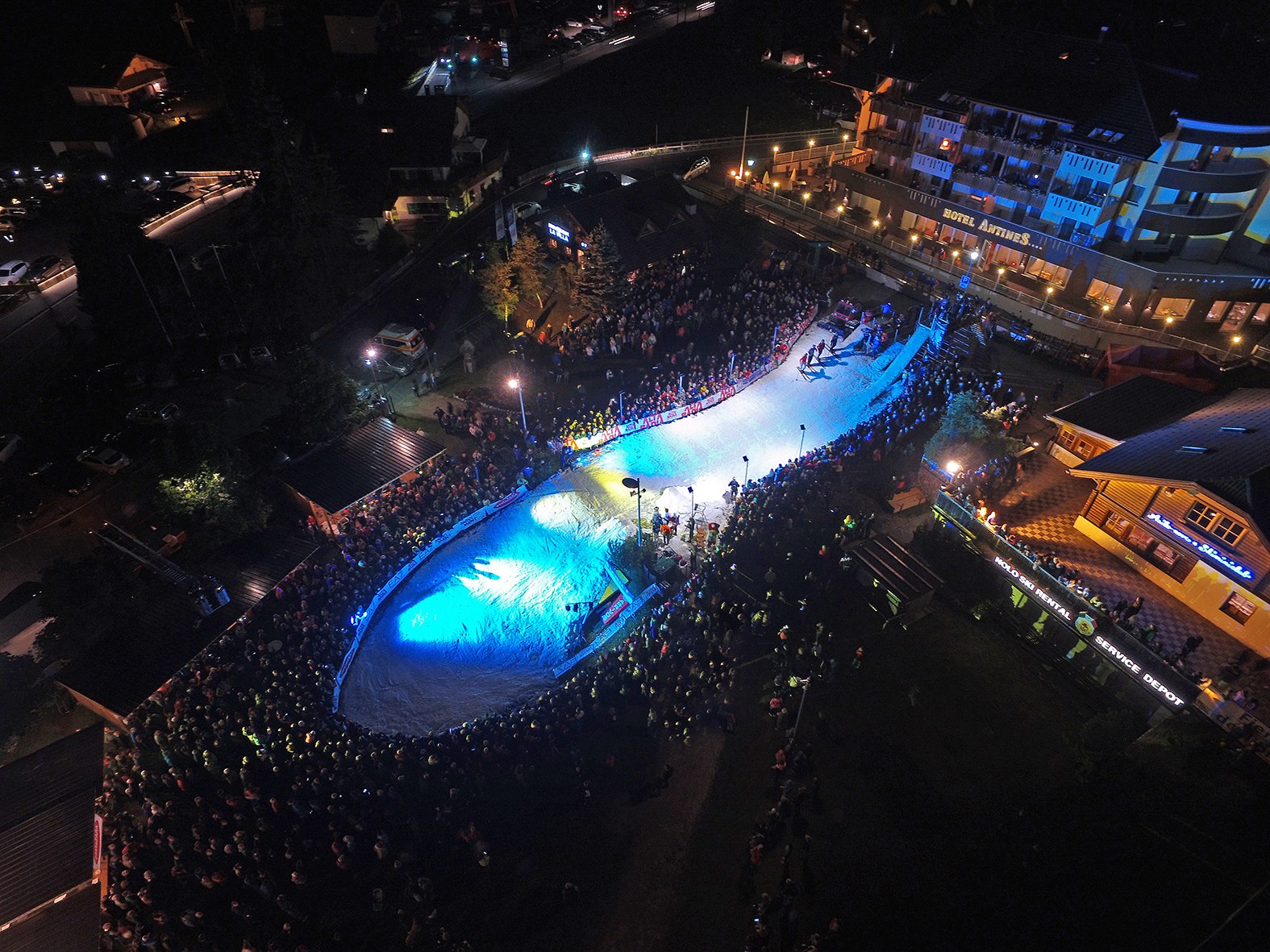 An Evening of Skiing on Real Snow in Summer in Italy