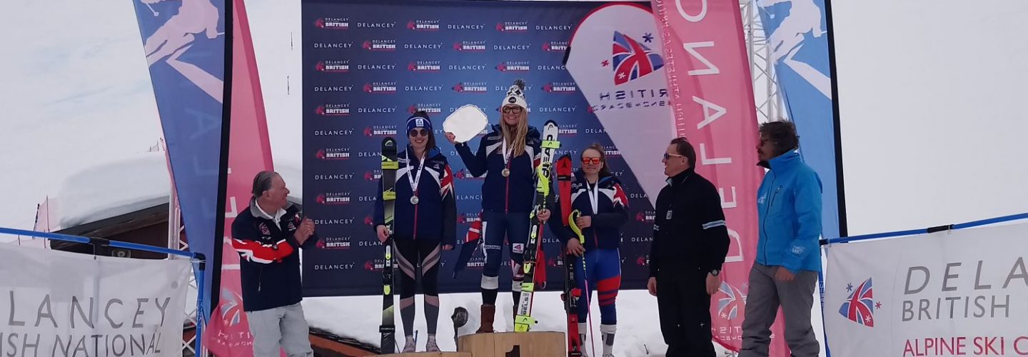 2018 U18 Ladies GS Podium 2nd Victoria Palla 1st Charlie Guest 3rd Sarah Woodward