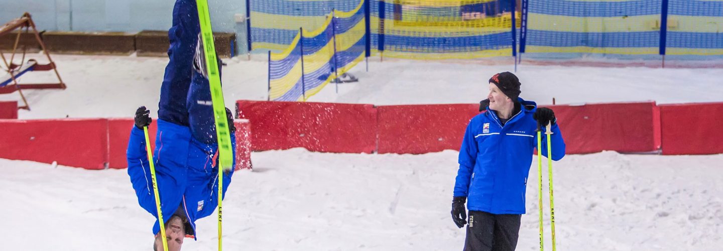 ex British Champion Mark Hussey demonstrates his Ski Ballet skills