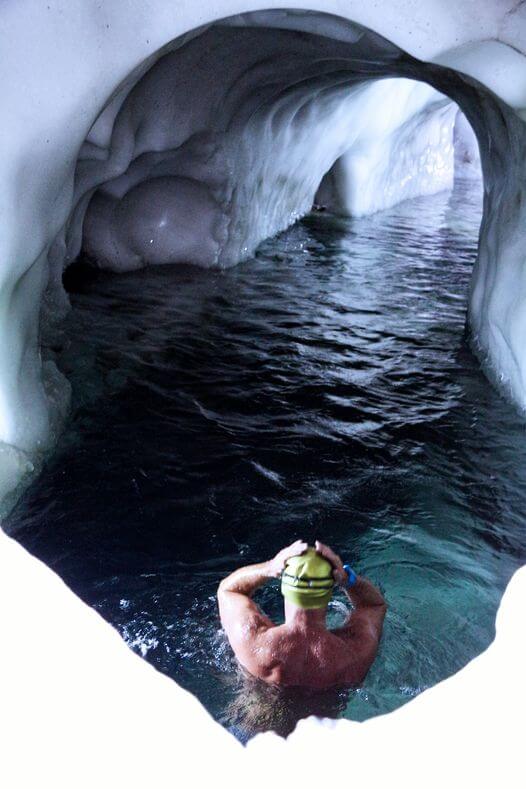 World Record Attempt Within Glacier For Distance Swim in Freezing Fresh Water